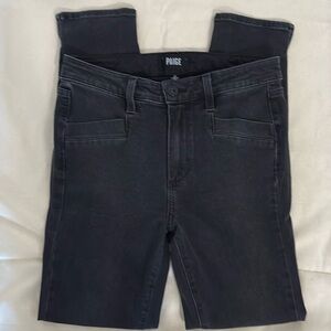 Paige high-rise ultra skinny Black Jeans, Front button side pockets(167)